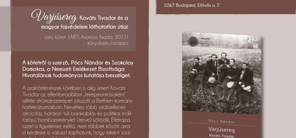 Varjúsereg - Kováts Tivadar és a magyar fajvédelem láthatatlan útjai - könyvbemutató